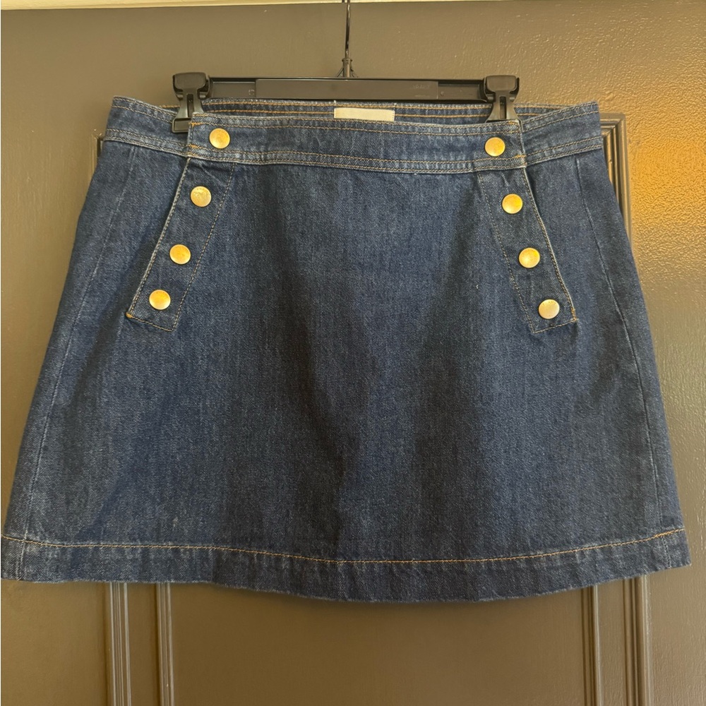 Frame Sailor Snap Denim Blue Mini Skirt with Gold Buttons